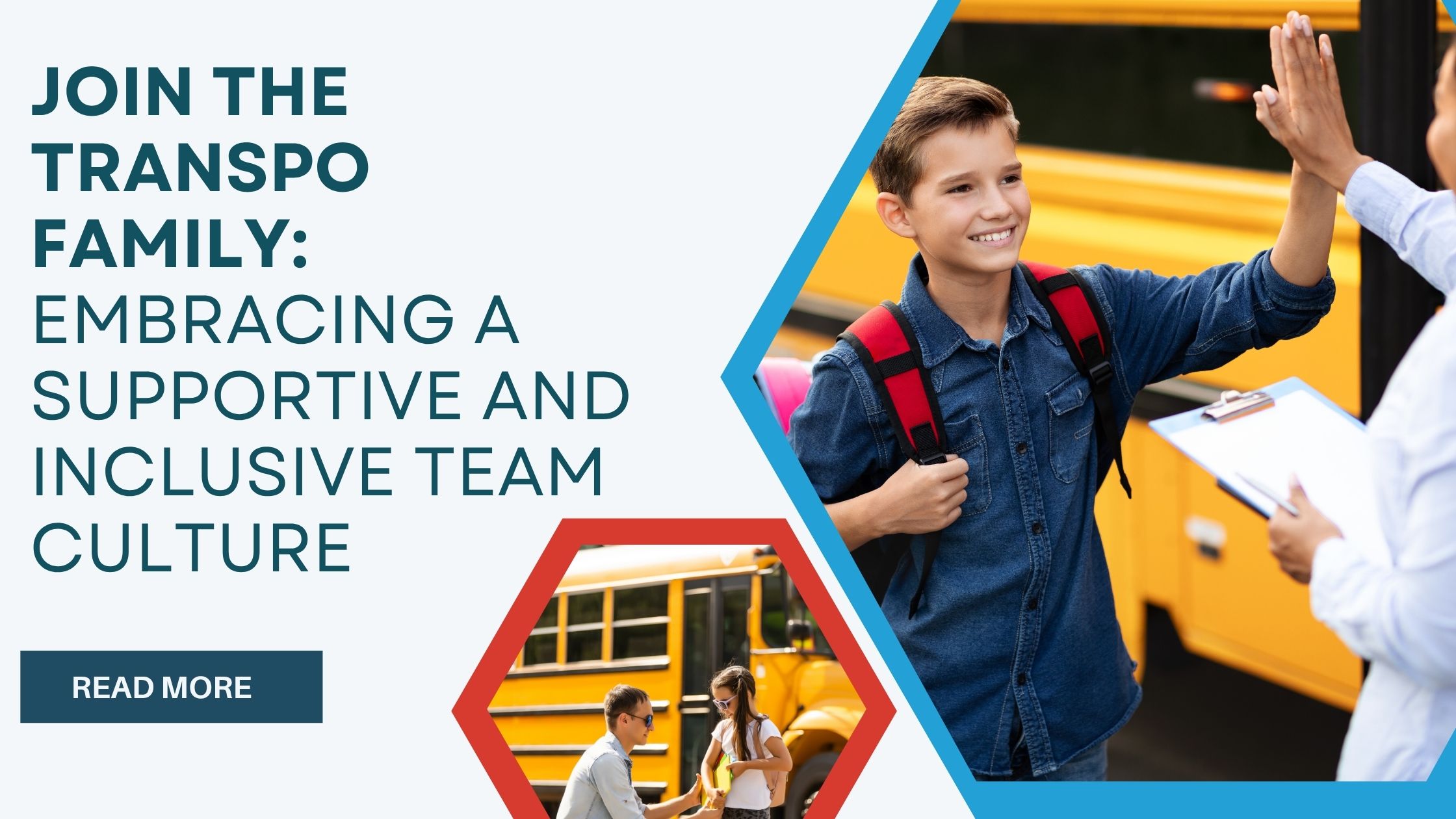 A school bus driver high-fives a student, showing Transpo’s inclusive culture.